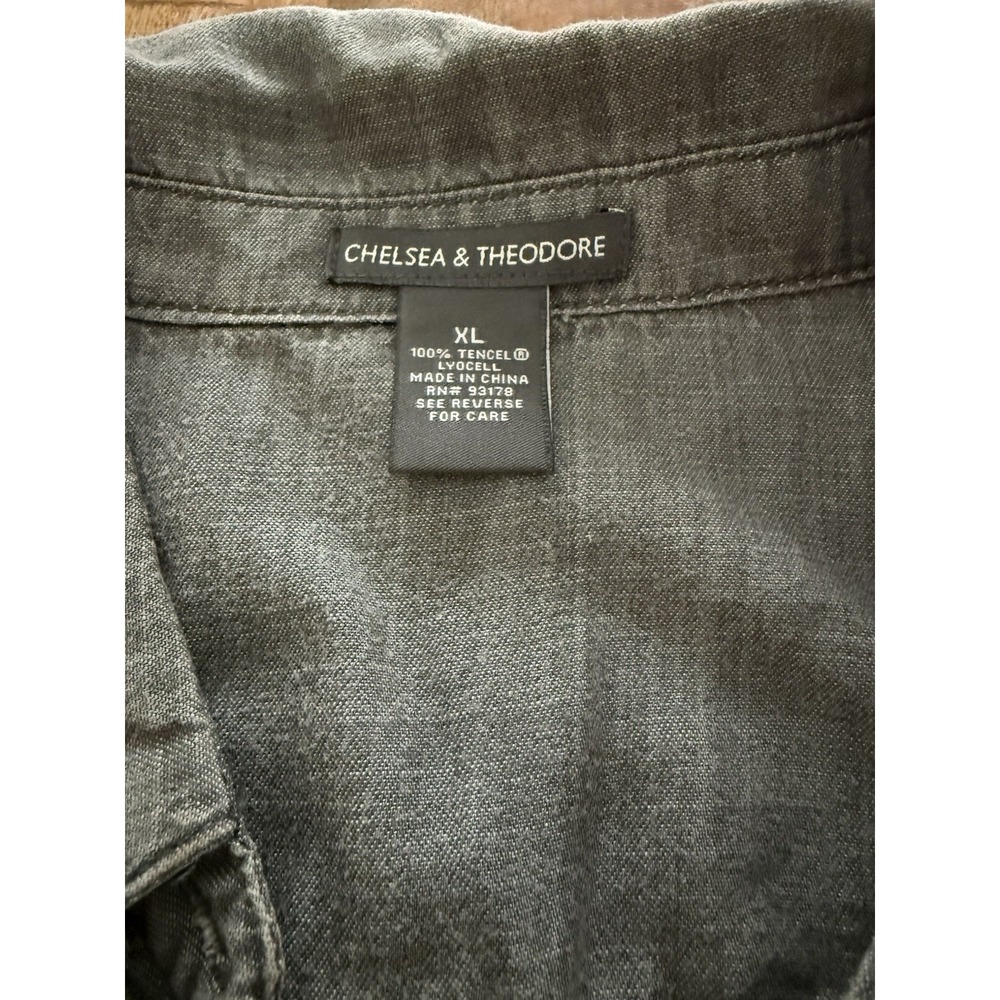Chelsea & Theodore Tencel Lyocell Shirt Dress Gray XL Roll Tab Pockets Hi Low - Picture 2 of 8